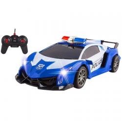 Police RC Car For Kids Super Exotic Large Remote Control Easy To Operate Toy Sports Car with Working Headlights And Sirens Perfect Cop Race Vehicle (Blue)