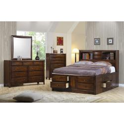Coaster Queen Size Bookcase Chest Bed in Brown Finish