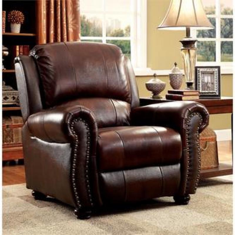 Furniture of America Garry Leather Accent Chair in Dark Brown