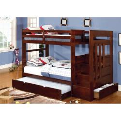 Furniture of America Malvin Twin over Twin Bunk Bed with Steps