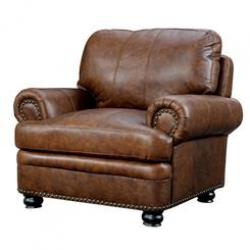 Furniture of America Carson Leather Accent Chair in Dark Brown