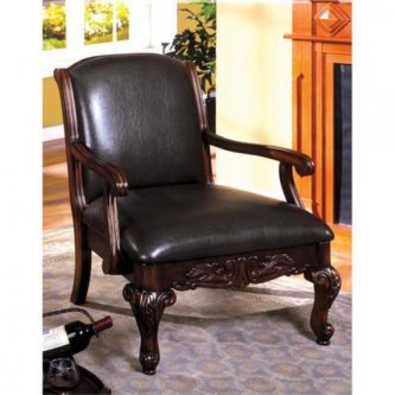 Furniture of America Giles Leather Accent Chair in Dark Cherry