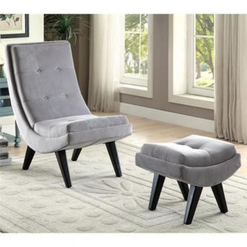 Furniture of America Vernita Accent Chair With Ottoman in Gray