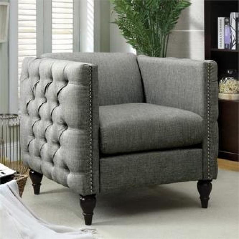 Furniture of America Bently Tufted Accent Chair in Gray