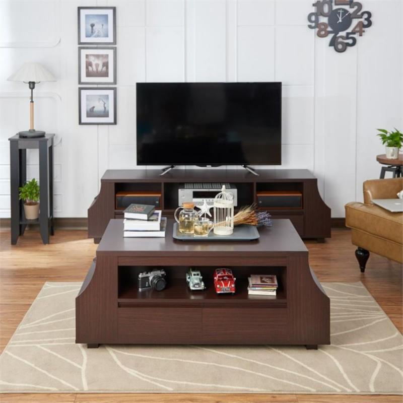 Furniture of America Moshe Coffee Table with Side Storage in Walnut