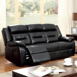 Furniture of America Garzon Black Bonded Leather Reclining Sofa