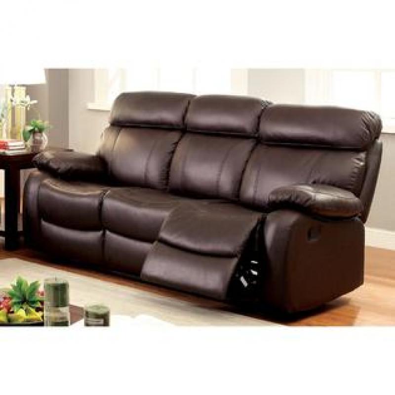 Furniture of America Gausten Transitional Brown Leather Reclining Sofa