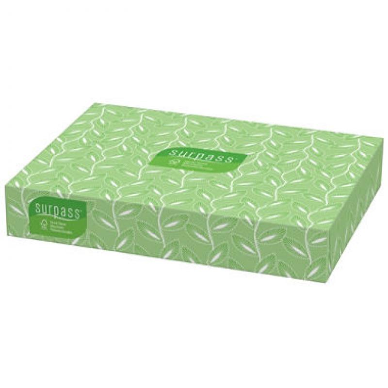 Surpass Facial Tissue Flat Box, 2-Ply, White, Unscented (100 tissues per box, 30 boxes)