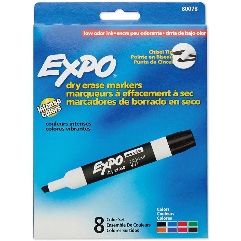 EXPO Low Odor Dry Erase Marker, Assorted Colors (Chisel Tip, 8 ct.)