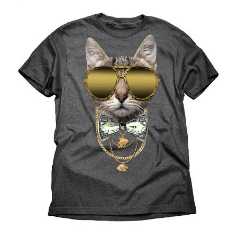 Bling Bling Cat Funny Big Mens Graphic Charcoal Tee Shirt