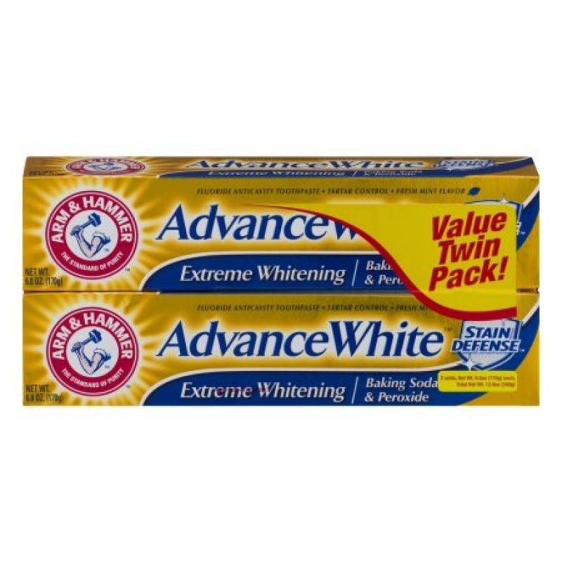 Arm & Hammer Fresh Mint Flavor Advance White Extreme Whitening Stain Defense Value Twin Pack!, 6.0 OZ