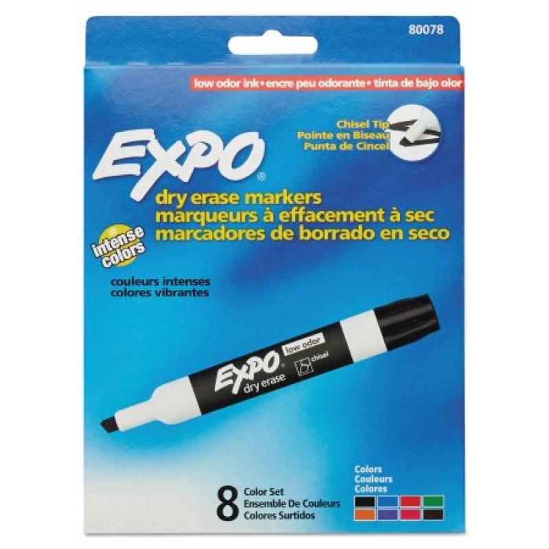 EXPO Low Odor Dry Erase Markers, Chisel Tip, Assorted, 8/Set