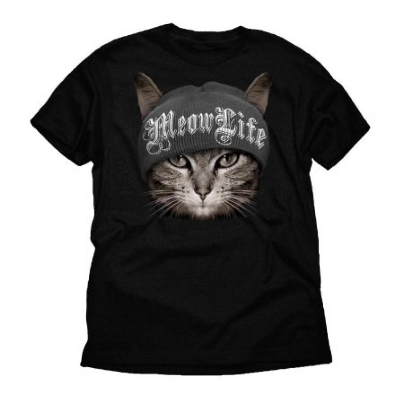 Meow Life Thug Life Funny Cat Big Mens Graphic Black Tee Shirt