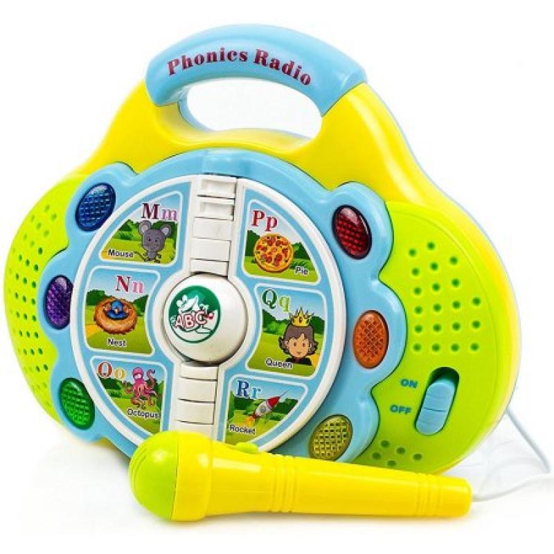 Toysery Phonics Radio Toy for Kids - Educational Learning Toy with Microphone, Music and Colorful Lights - Battery Operated.